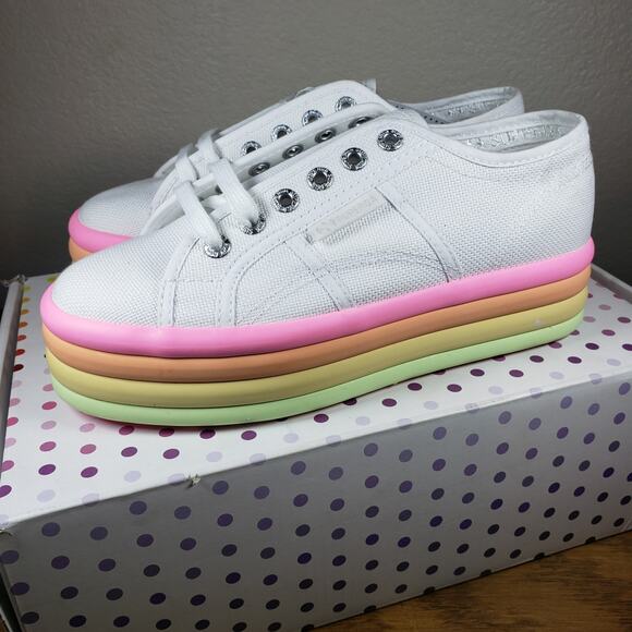 SUPERGA 2790 Candy Sneaker in Hot Pink Multi 6/36 Rainbow‎ Platform Shoes - Picture 6 of 14